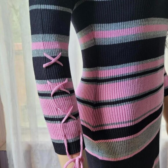 VENUS Pink Silver Thread Striped Midi Sweater Dress Size L - Picture 2 of 14